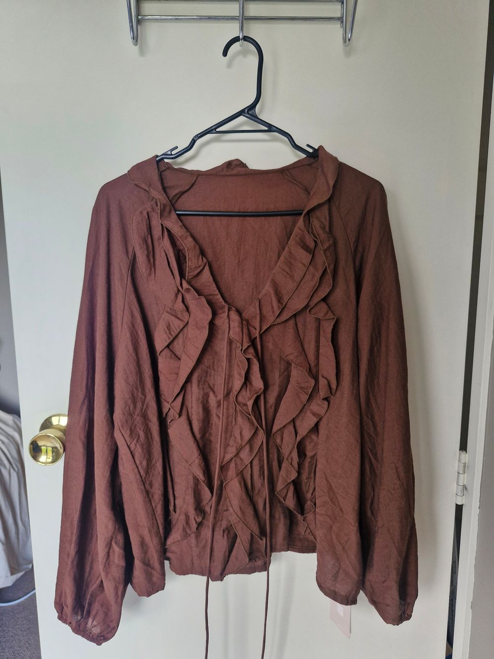 Aralina Brown Ruffle Blouse Size M BNWT
