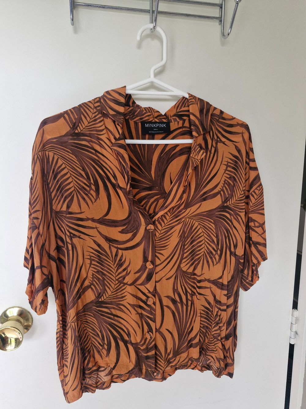Minkpink Brown & Orange Leaf Print Top and Short Set Size S