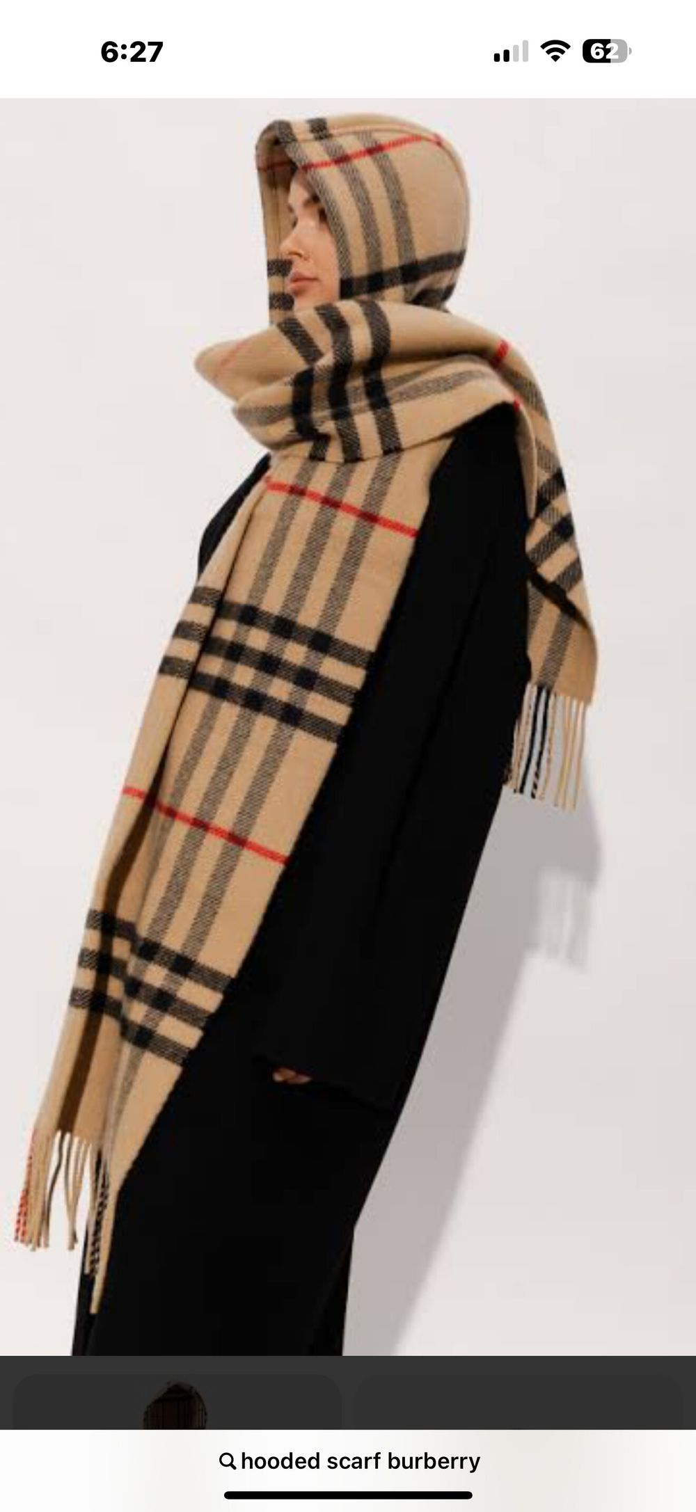 Burberry Brown Plaid Hooded Scarf