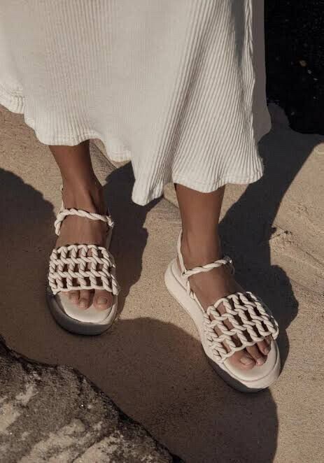 La Tribe Cream Knotted Sandals