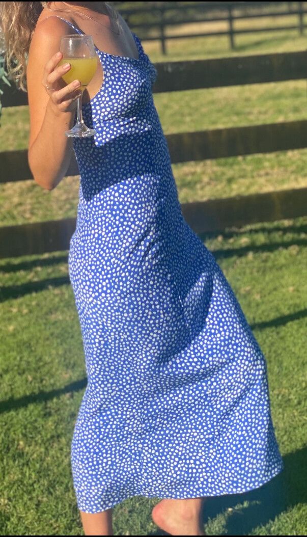 Kookai Blue White Spot Strappy Midi Dress