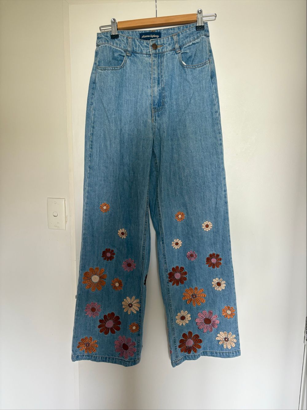 princess highway embroidered high waisted flare jeans