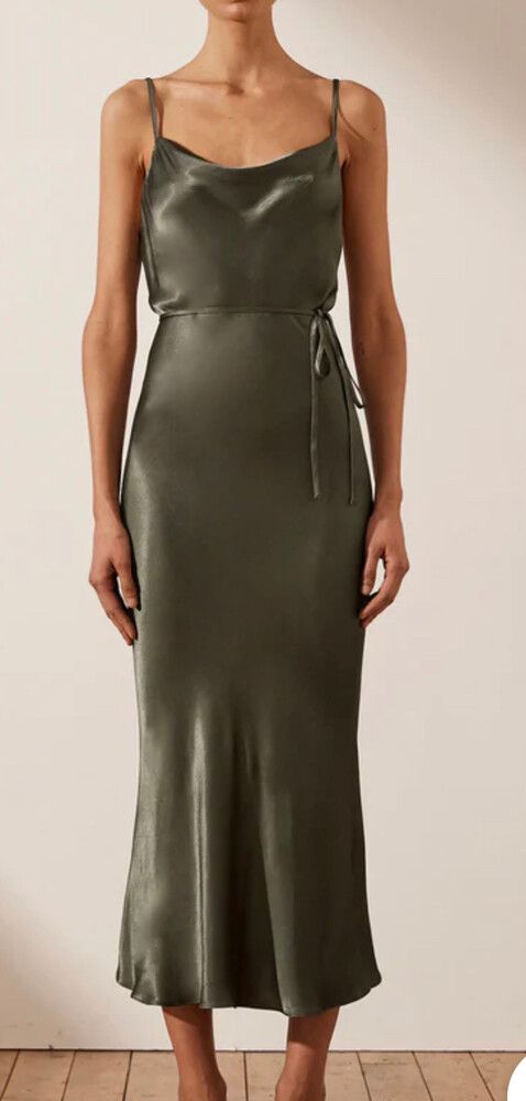 Shona Joy - Shona Joy La Lune Bias Cowl Midi Dress Olive on Designer  Wardrobe