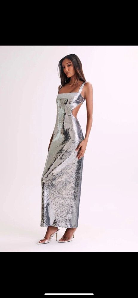 white christmas dresses Adoria Sequin Cut Out Maxi Dress main image 1