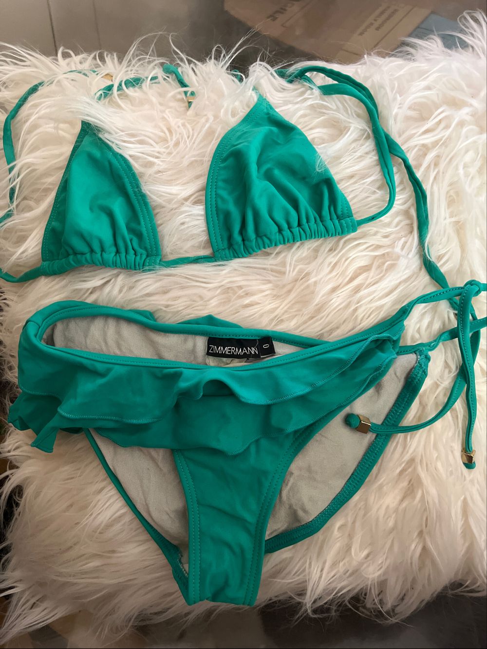 Zimmerman Green Bikini With Metal Tie Detail And Ruffle Bikini Bottom