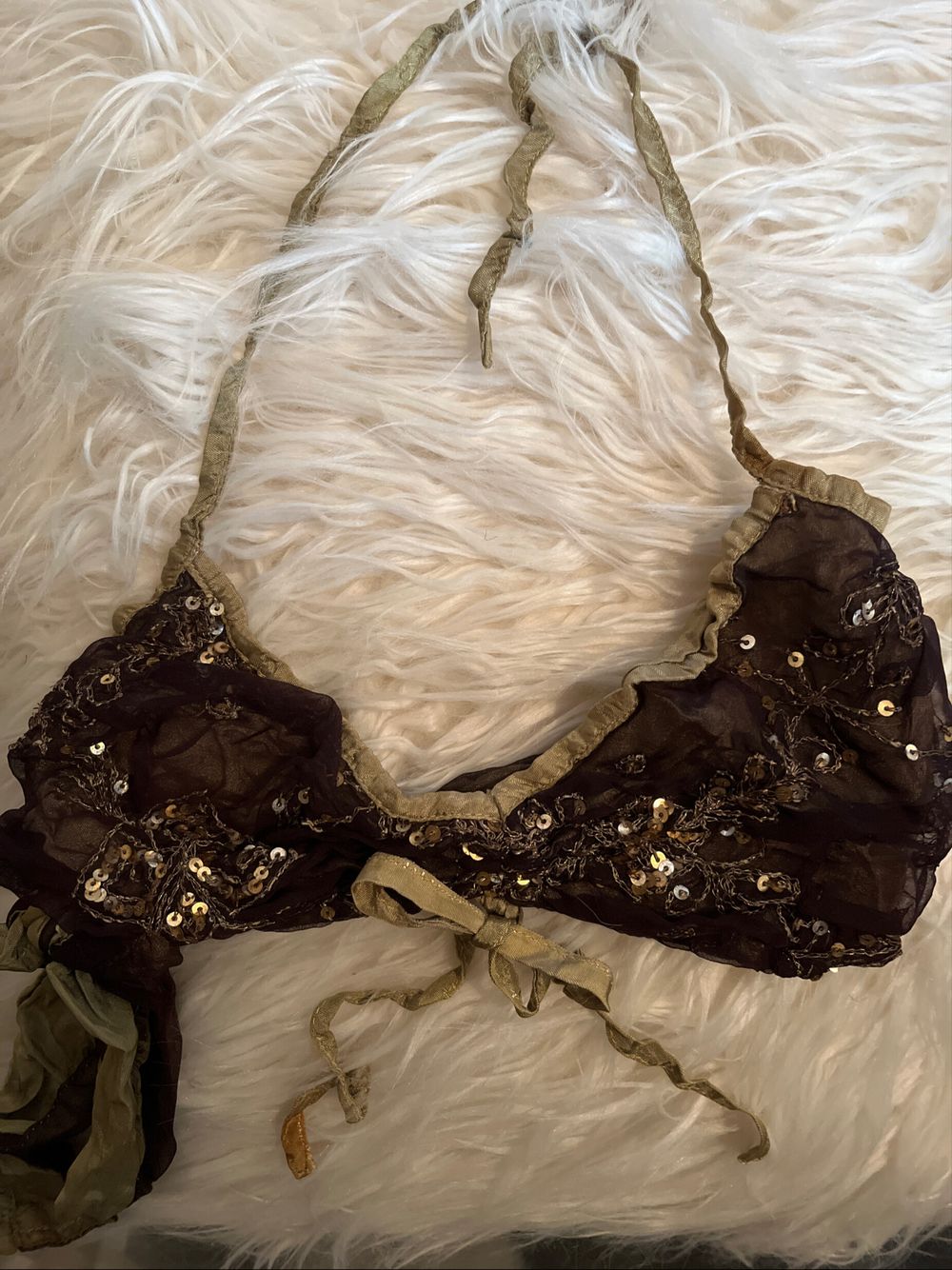Silk Sequins Bra Top Halter Neck Brown/khaki