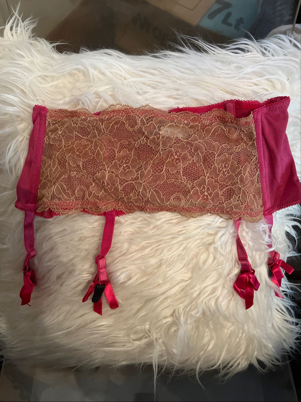 Myla Fuchsia Pink & Beige Lace Suspended Belt