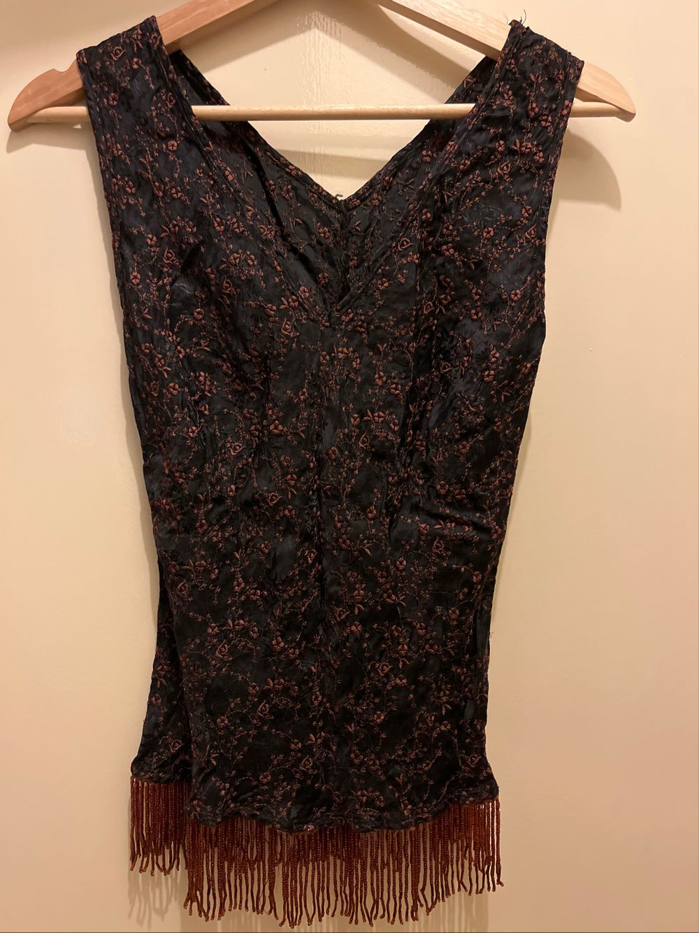 Neroli McLean Black & Brown Beaded, Embroidered Top With Beaded Fring Detail