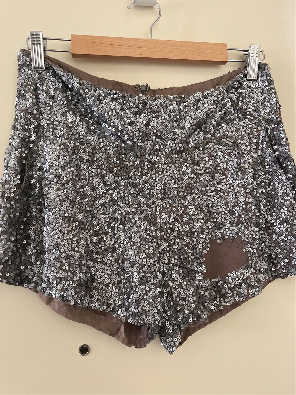 Aje High Waist Loose Fit Silver Sequins Shorts