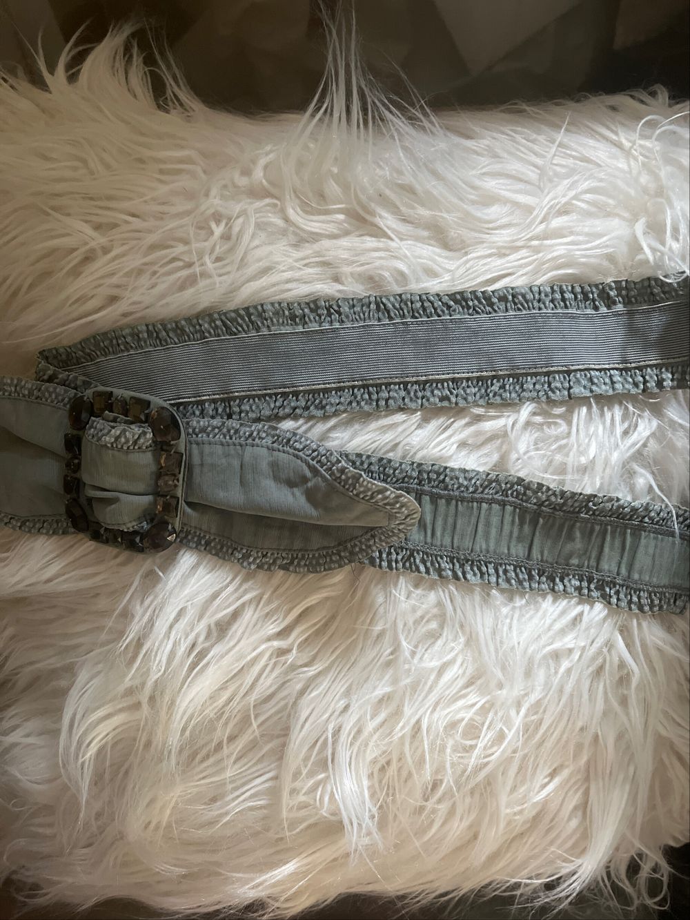 Alannah hill Faded Denim Belt With Bow And Buckle With gem Stones