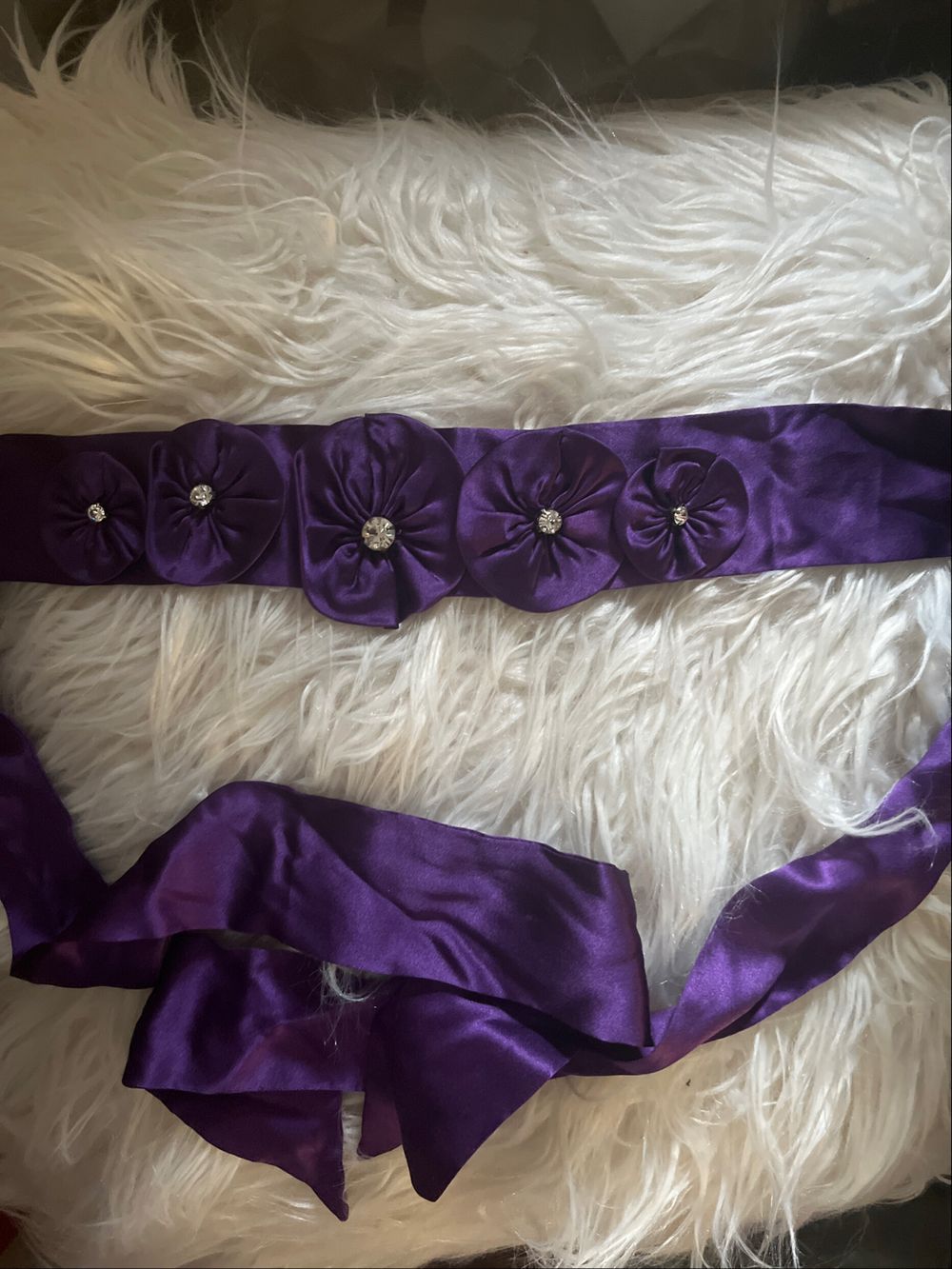 Alannah Hill Purple Silk Sash Tie Belt With Silk Flowers And Diamanté Detail
