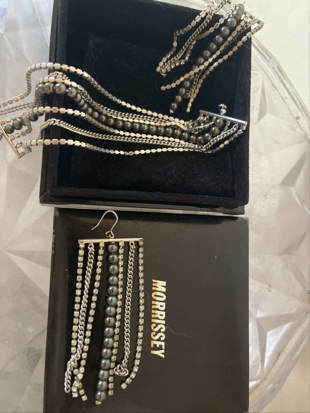Morrissey Diamanté & Bead Costume Jewellery Earrings ( Pierced Ears) With Matching Bracelet