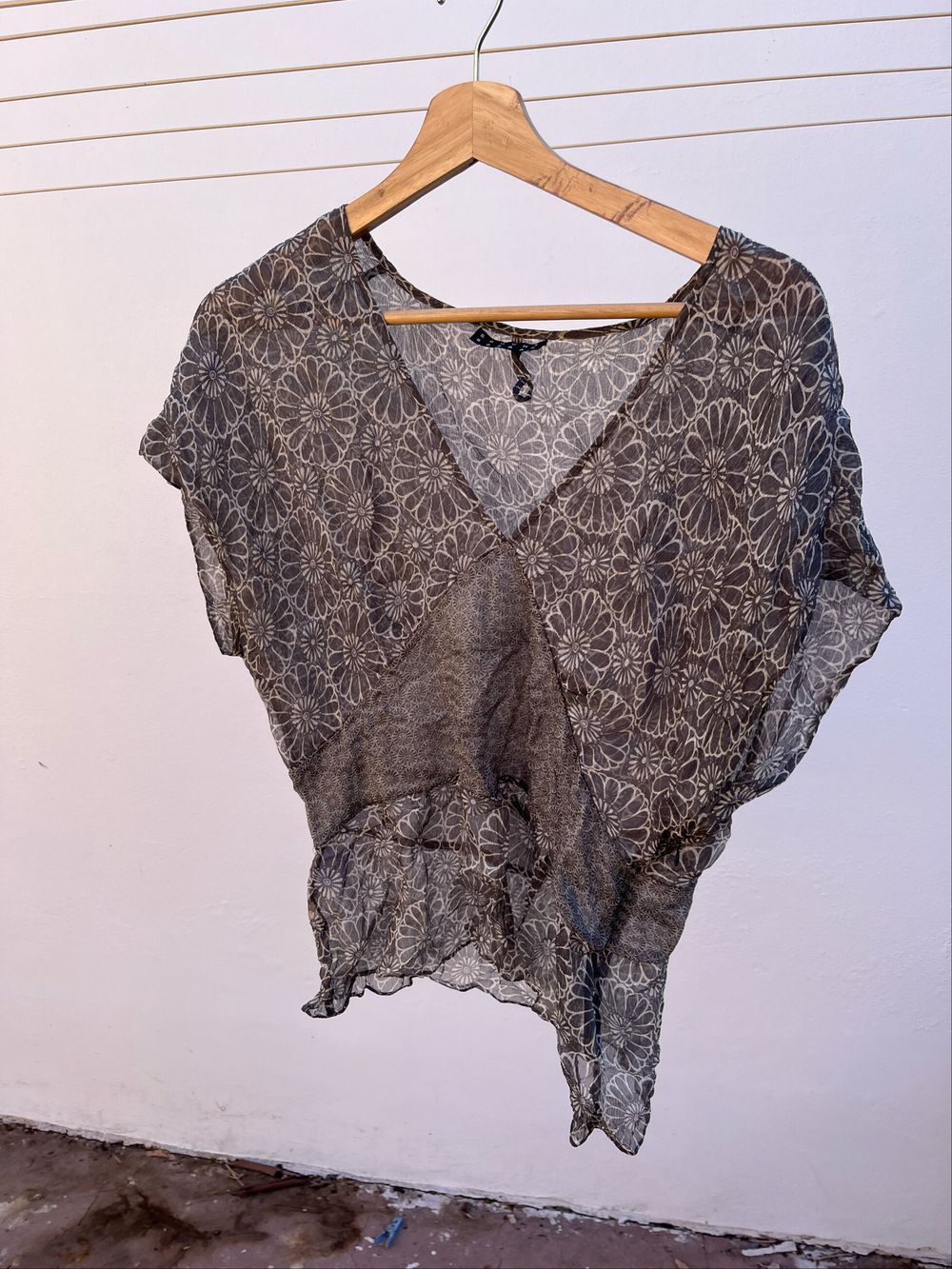 Bruuns Bazaar Silk Floral Grey Print Cami Top With Side Zip