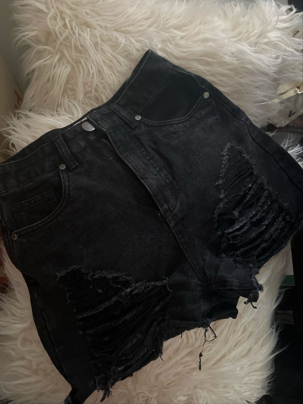 Cotton On High Flashback Black Denim Ripped High Waist Shorts