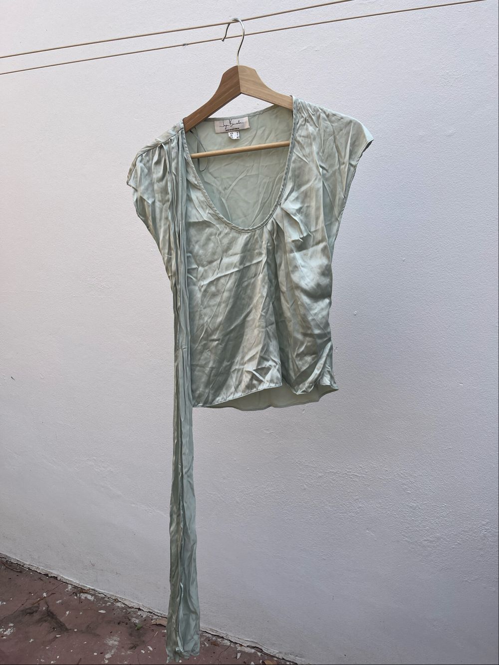 Jayson Brunsdon Courture Pale Green ( Mint) Silk Top With Attached Silk Scarf