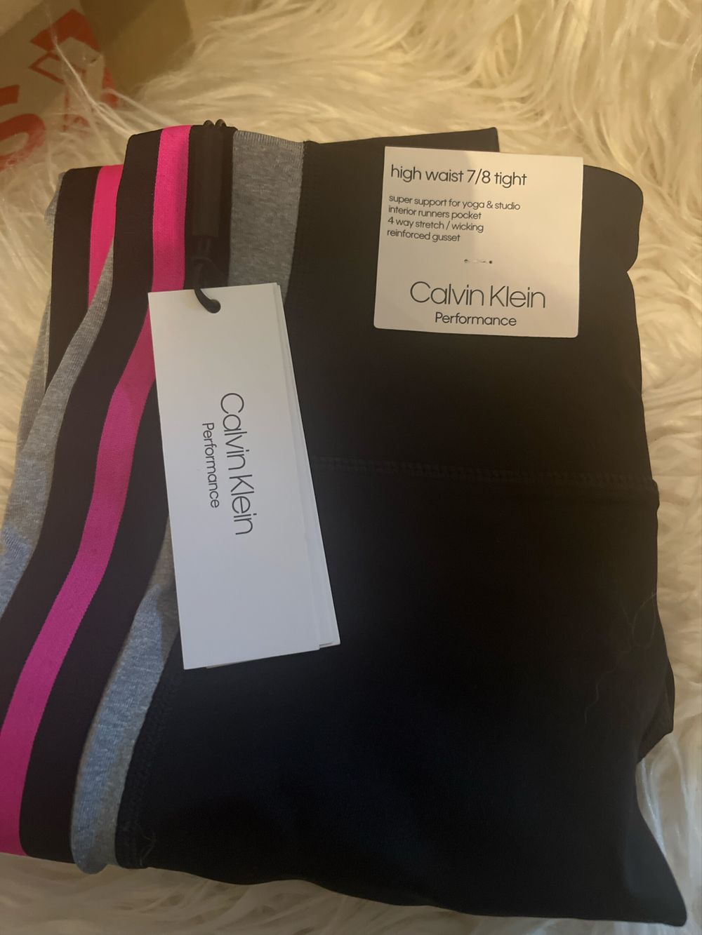Calvin Klein High Waist 7/8 Tights/ Leggings Black With Pink & Grey Stripe
