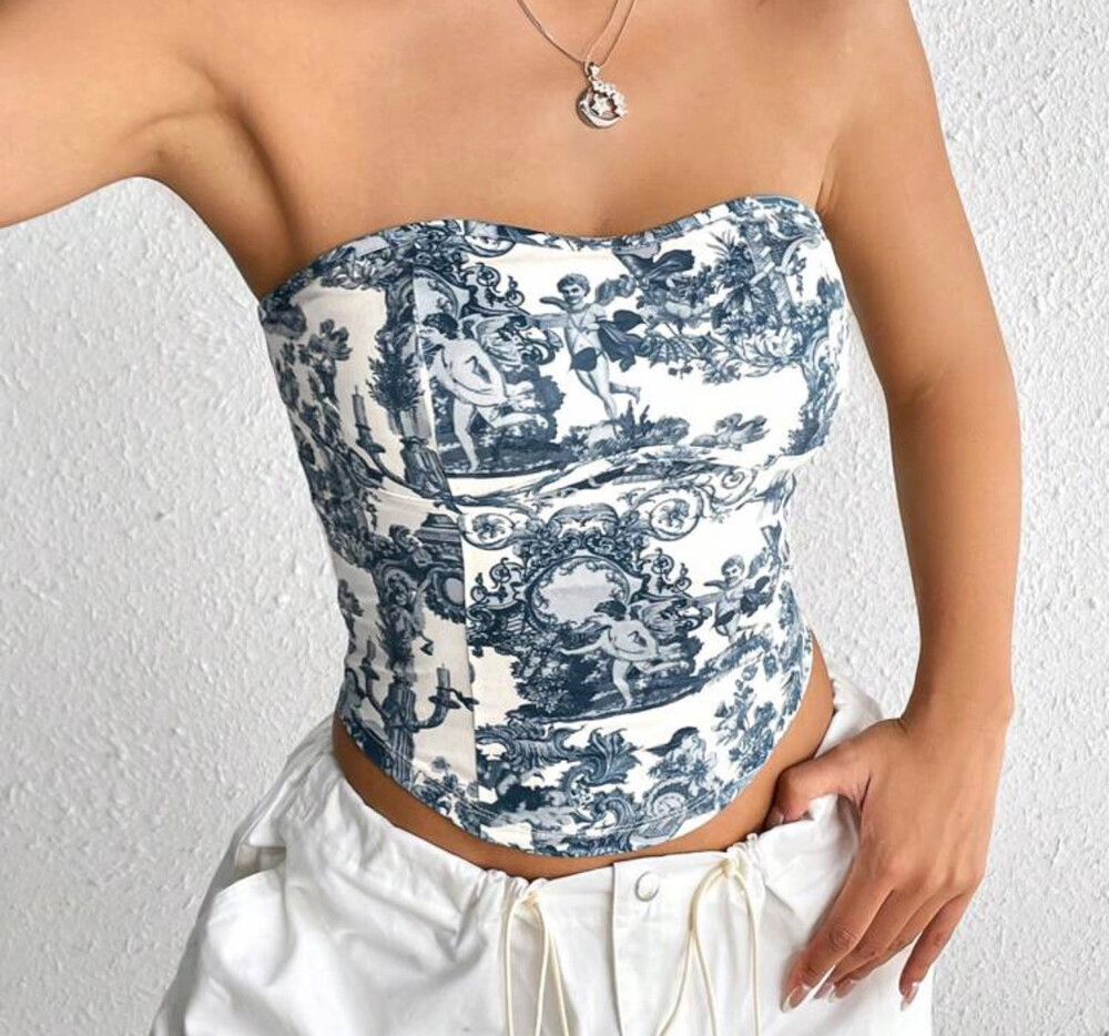 SHEIN - SHEIN Blue and White Corset Top on Designer Wardrobe