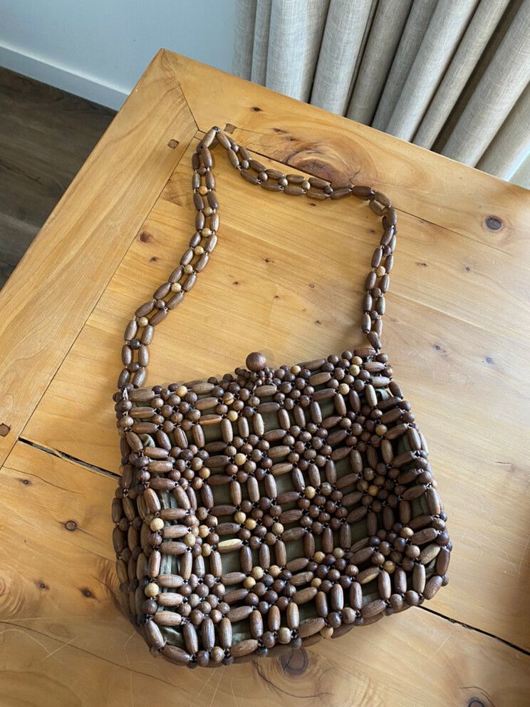 Vintage Wooden Bead Bag on Designer Wardrobe