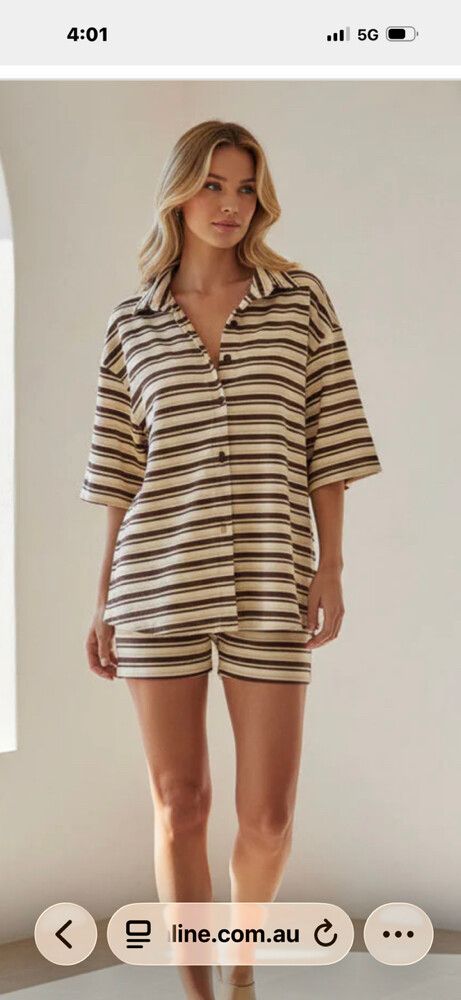 Striped Short Sleeve Shirt and Shorts Set