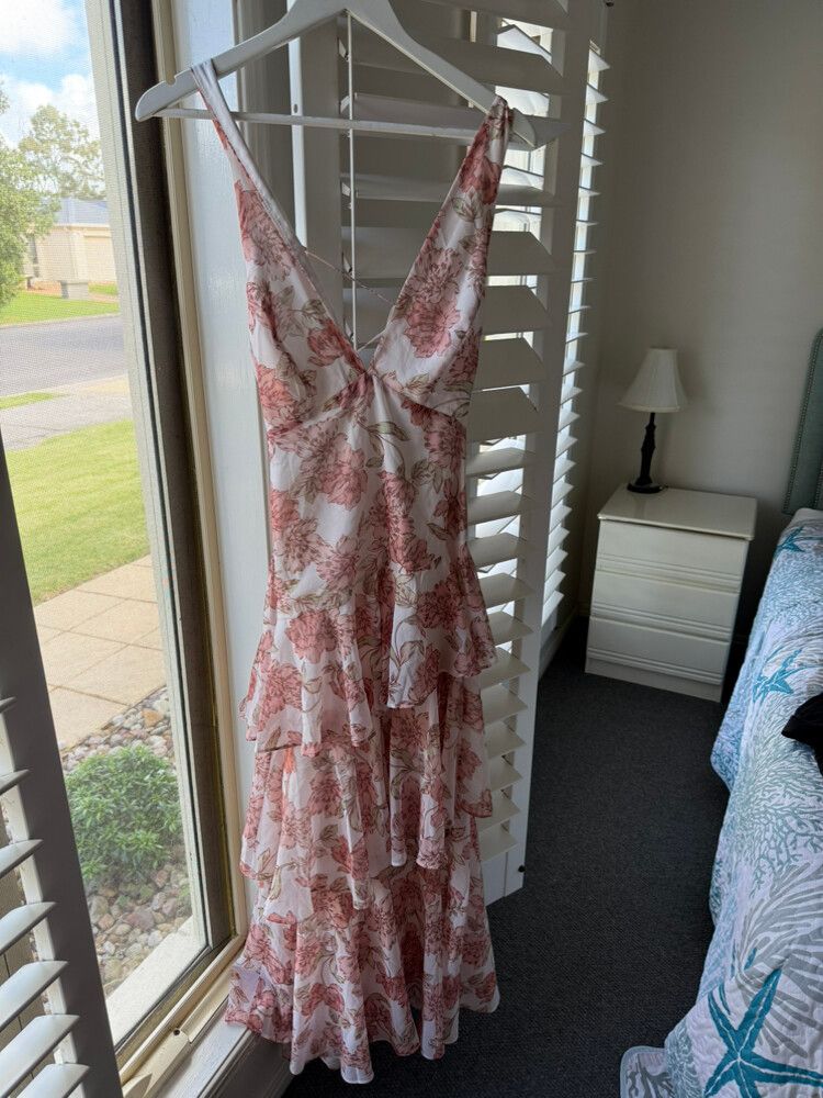 White Pink Floral Tiered Maxi Dress
