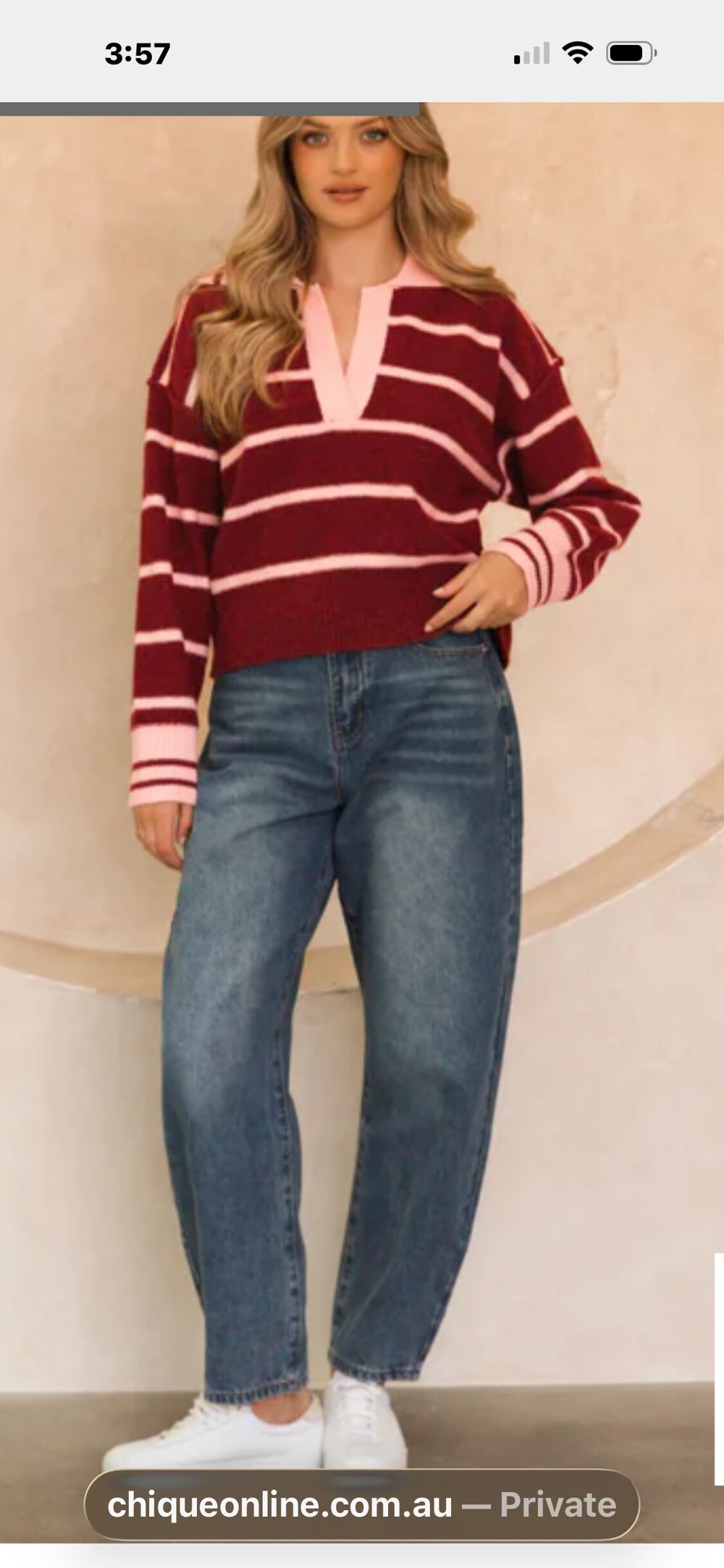 Red and Pink Striped V-Neck Jumper