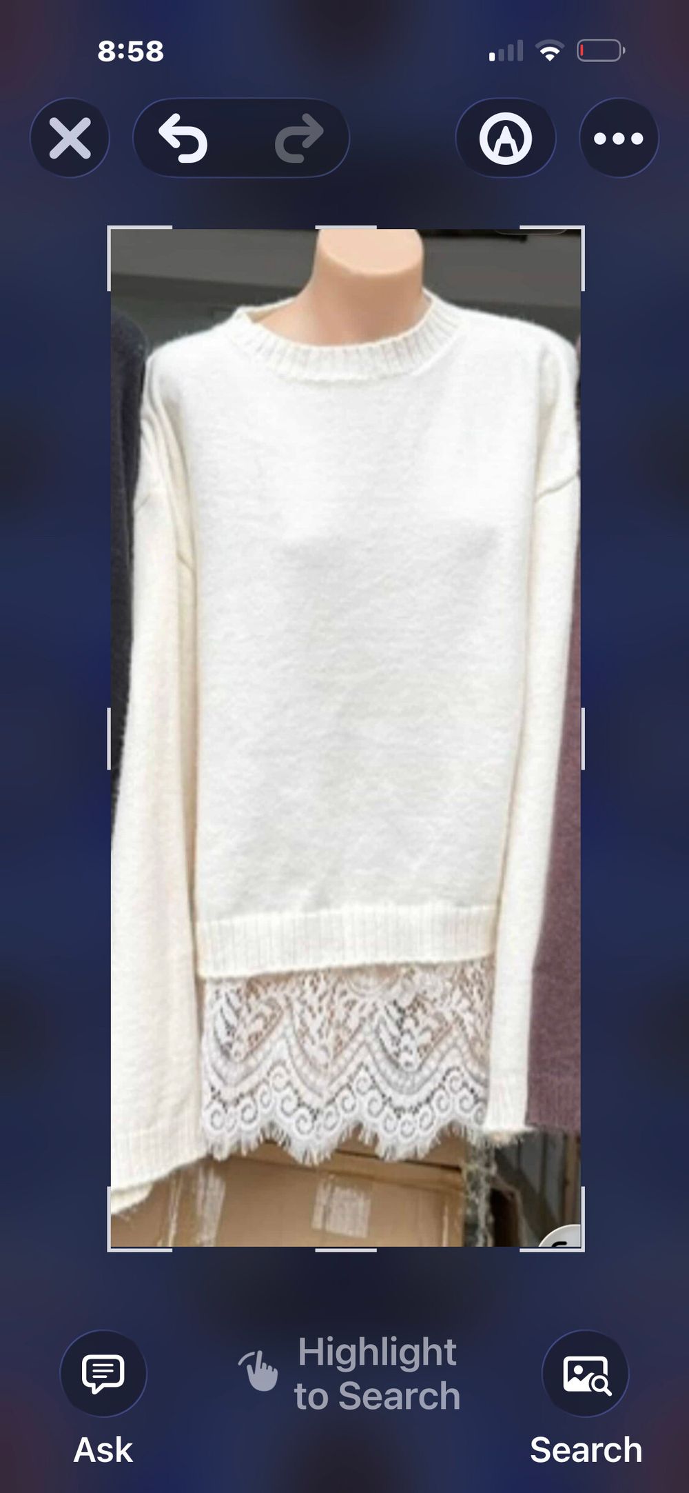 White Lace Hem Long Sleeve Jumper