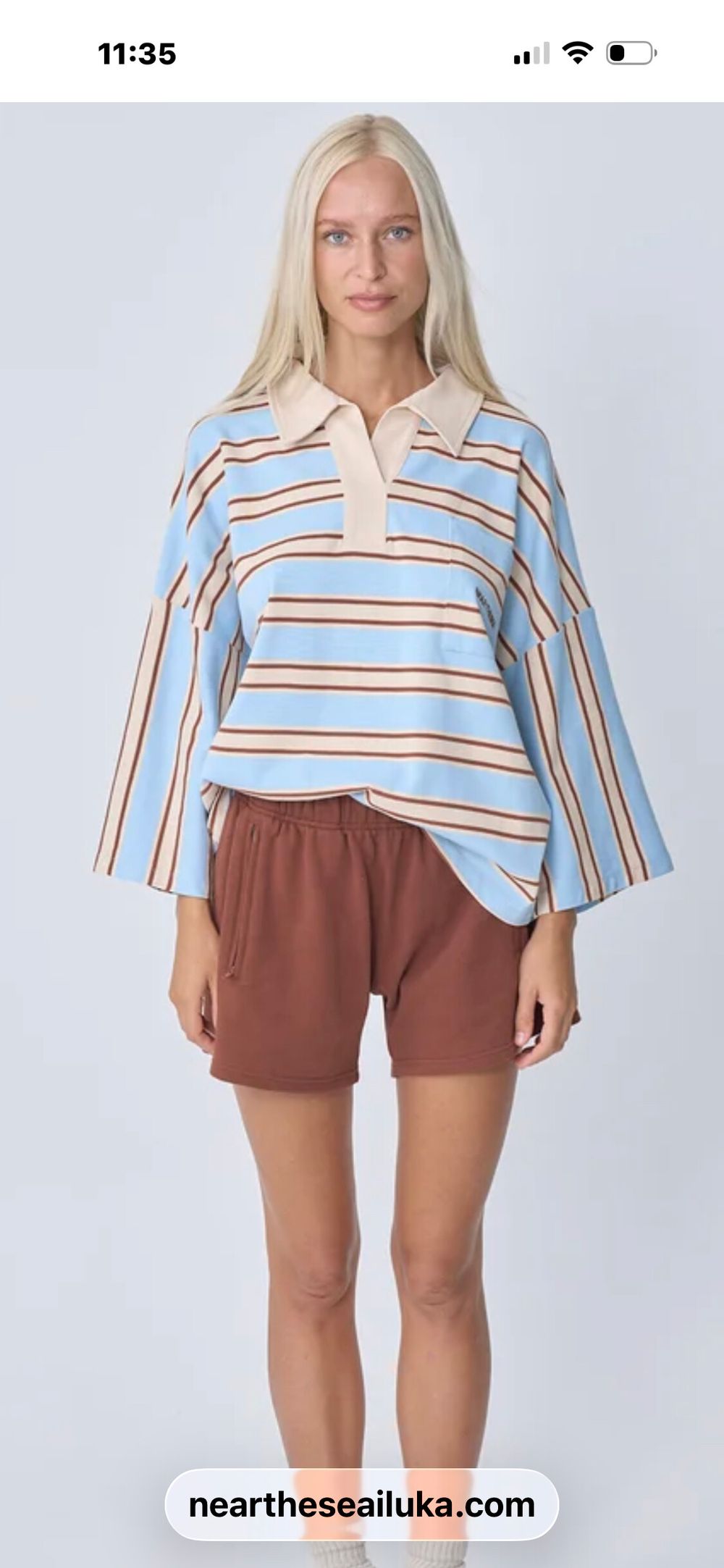Near The Sea Blue Striped Polo Top