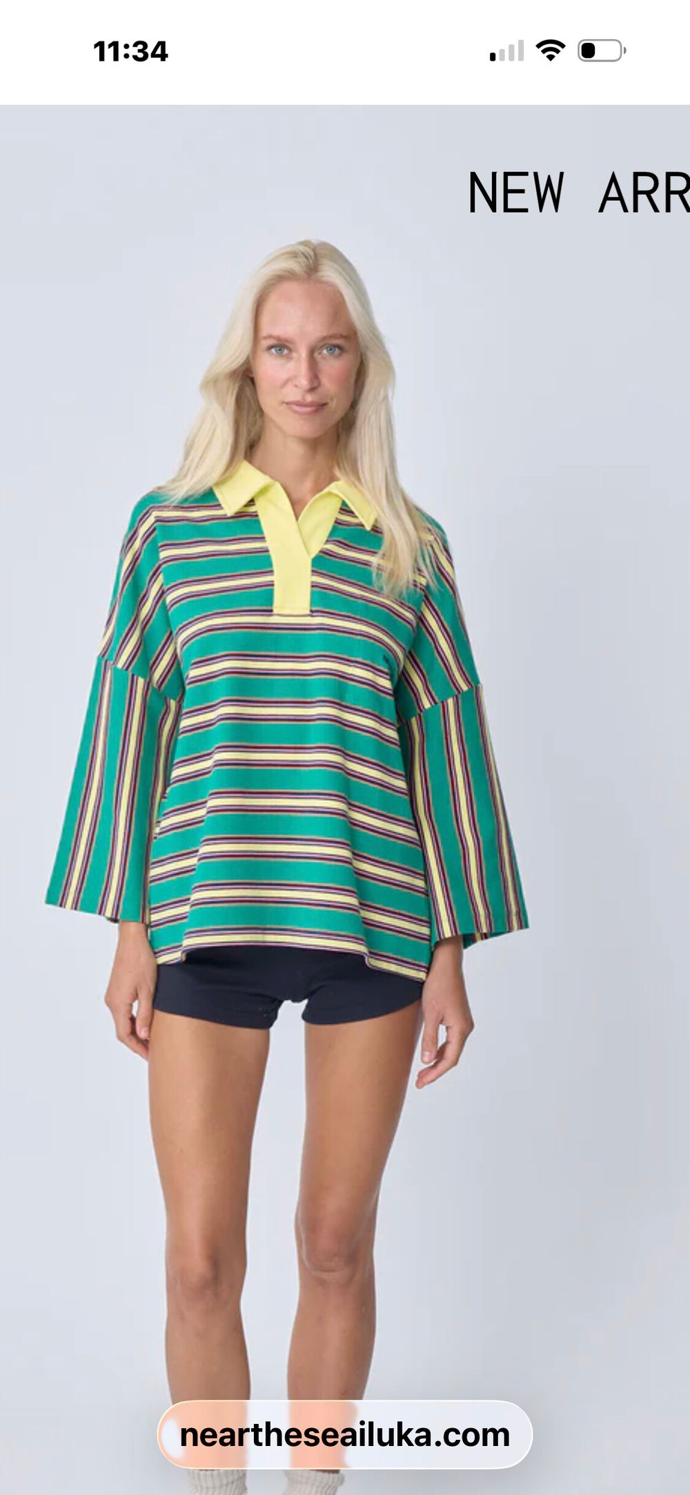 Green And Yellow Striped Rugby Top With Contrast Collar