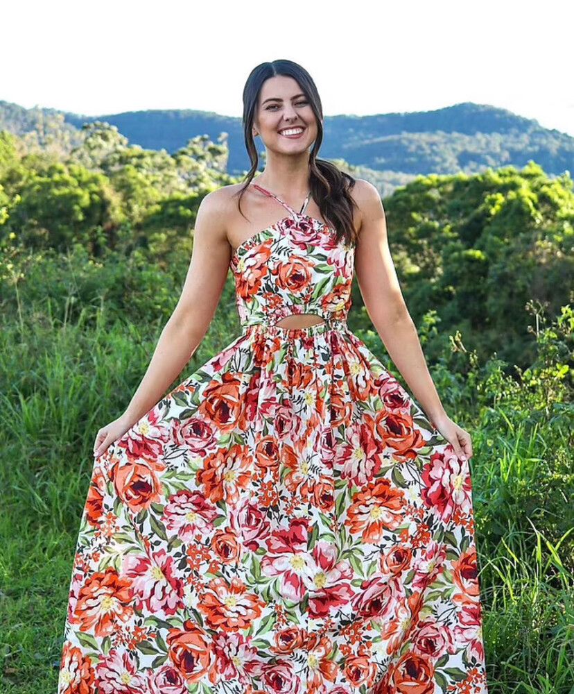 Madeira Orange Floral Maxi Sleeveless Cutout Summer Party Dress AU 8 US 4