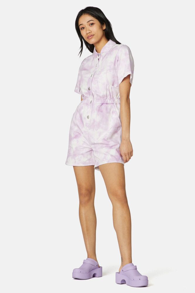 Gorman Lily Tie dye Denim Playsuit short-sleeve button-up romper AU 10 US 6