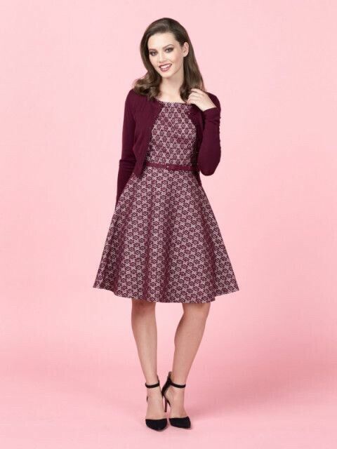 Review Sofiana Maroon Pink Lace Overlay Fit & Flare Midi Dress AU 12 US 8