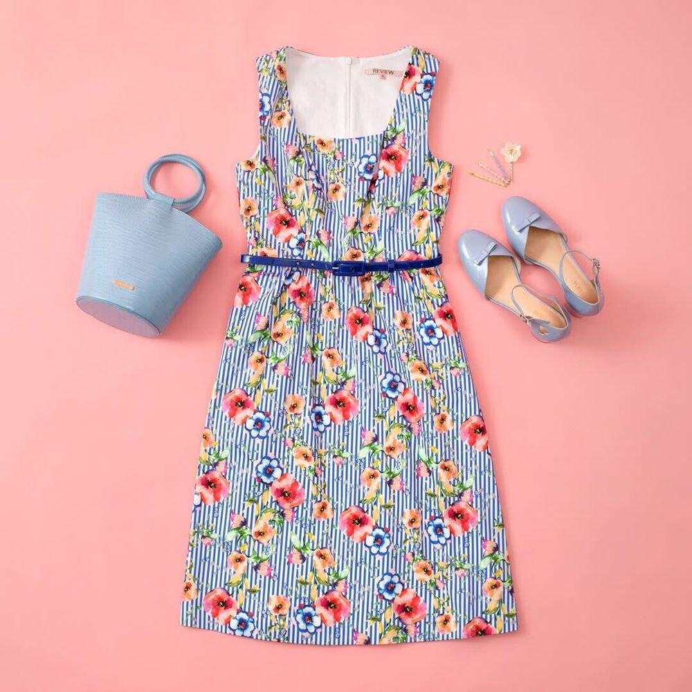 Review Quay to My Heart Fit & Flare Floral Short Sleeve Striped Dress AU 12 US 8