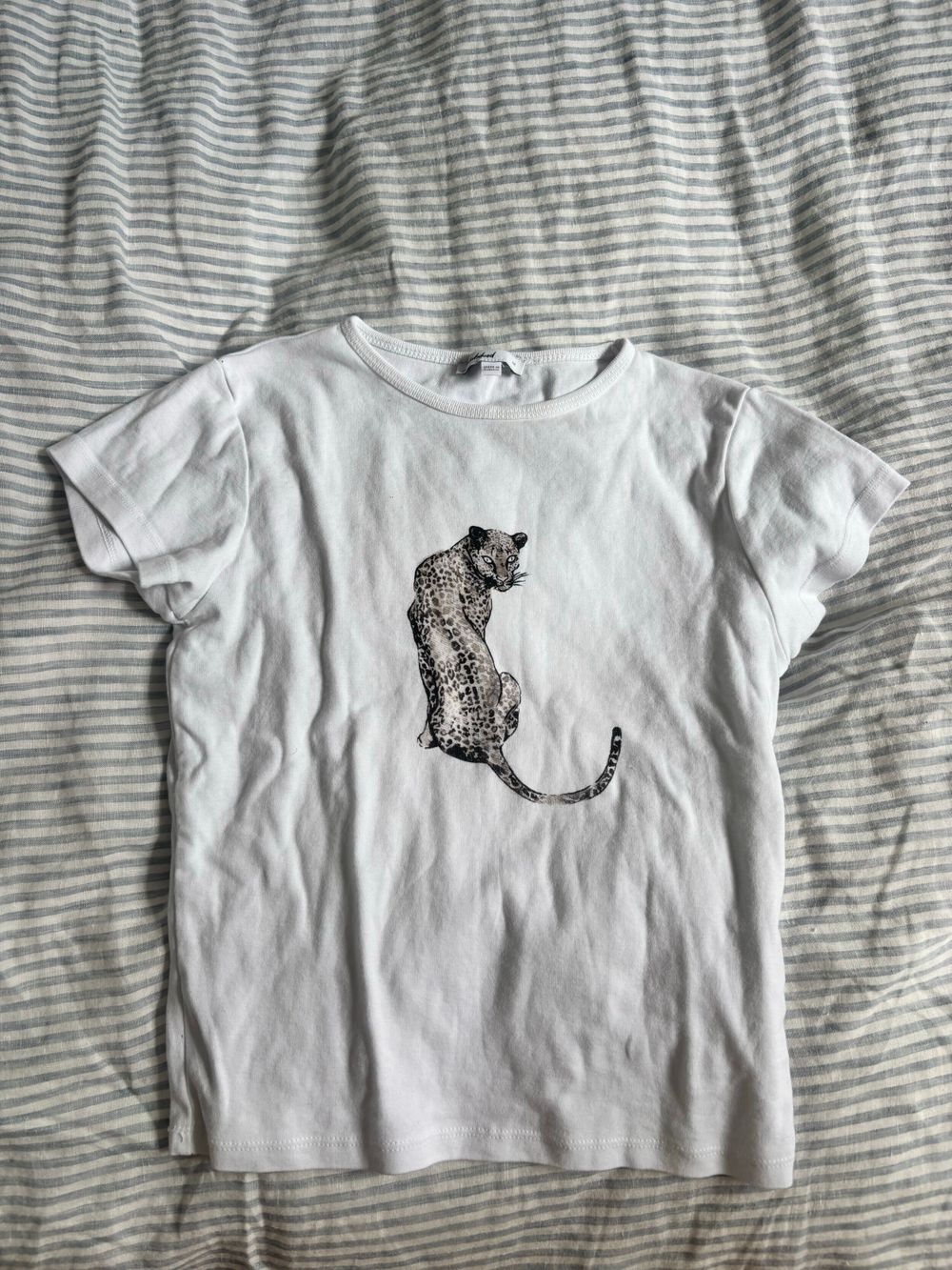 subdued white baby tee - with cheetah