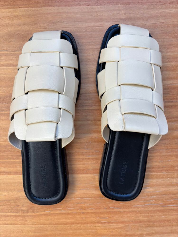 La Tribe Cream Woven Slides