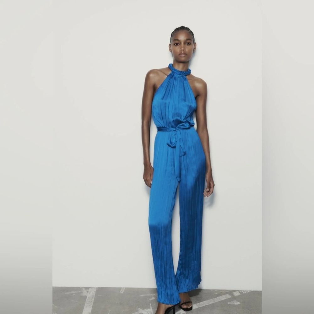 Electric Blue ZARA Pleated Halterneck Jumpsuit