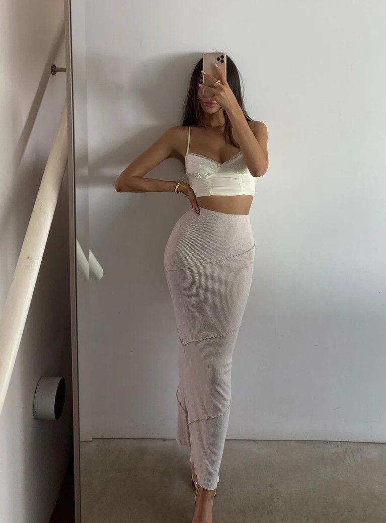 Princess Polly - Oscar maxi skirt beige on Designer Wardrobe