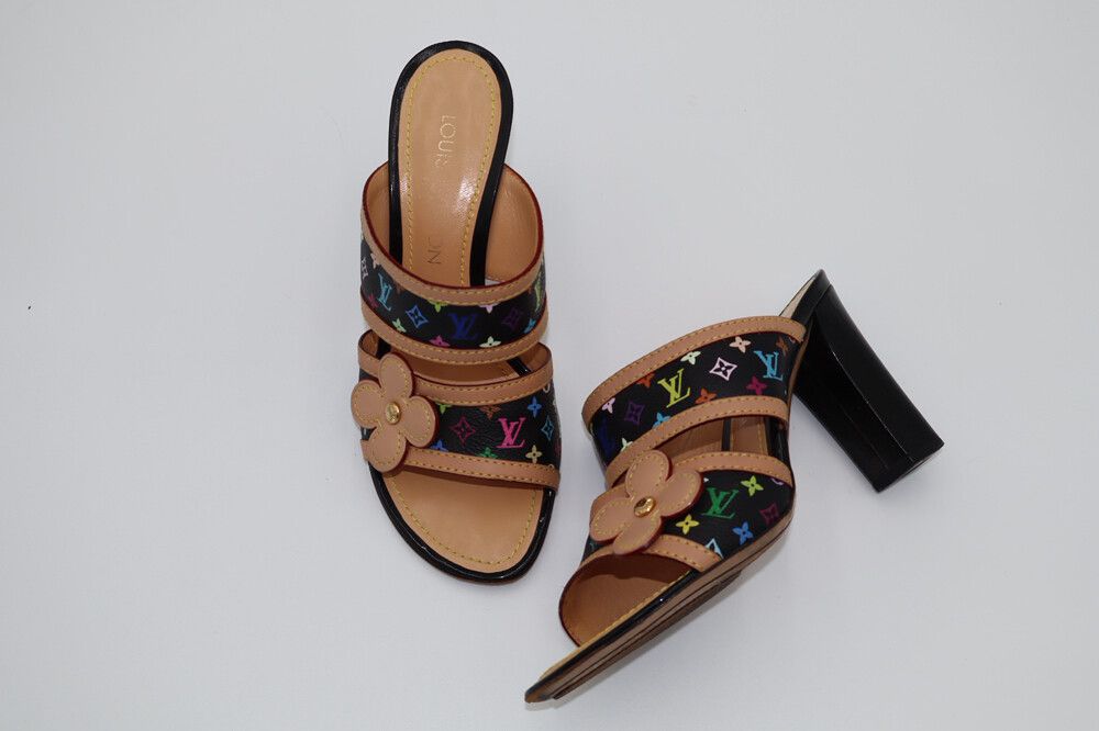 Louis Vuitton x Takashi Murakami Multicolor Monogram Double Strap Mule Heels