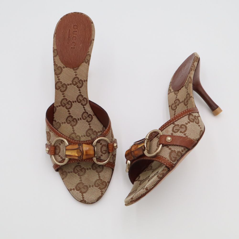 Vintage Gucci GG Canvas Bamboo Horsebit Mules | 5.5