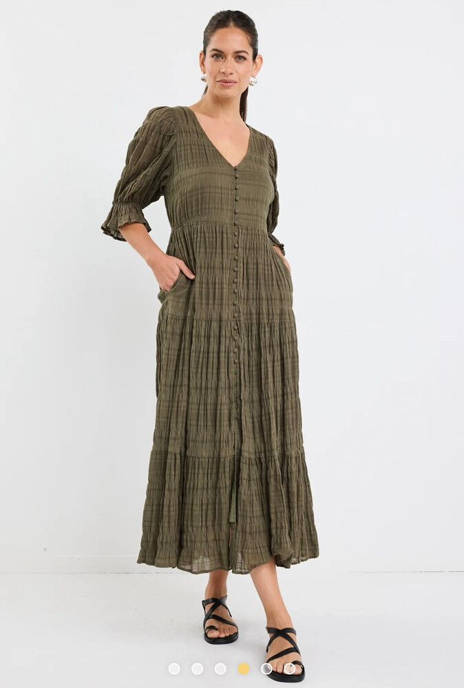 Ivy + Jack Khaki Tiered Maxi Dress