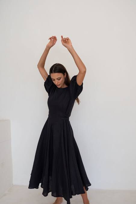 Caitlin Crisp Coco Dress Black Linen