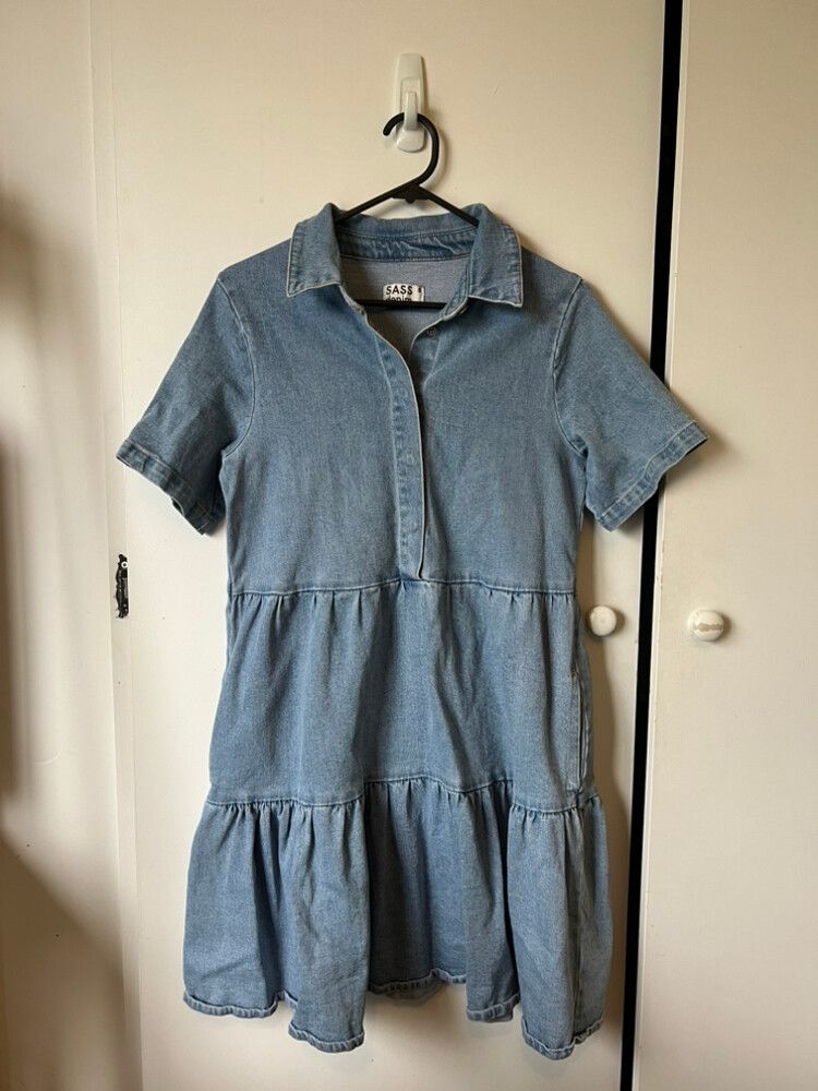 white christmas dresses Gabrielle Denim Long Sleeve Dress in 80 Wash Blue | SASS main image 0