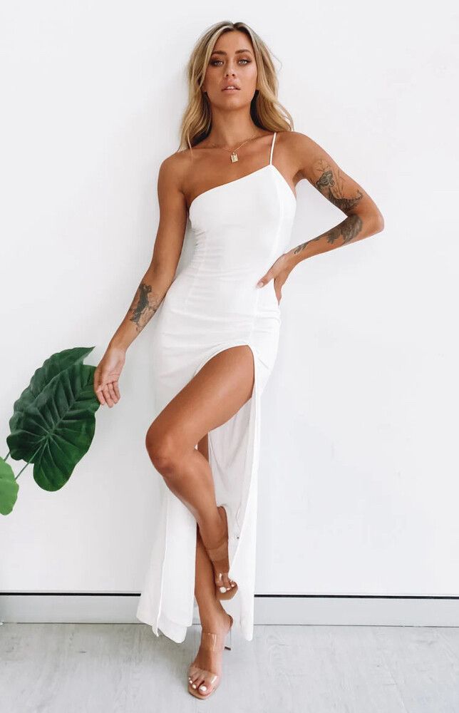 knee length dresses for ladies Verlaine White Linen Blend Maxi Dress