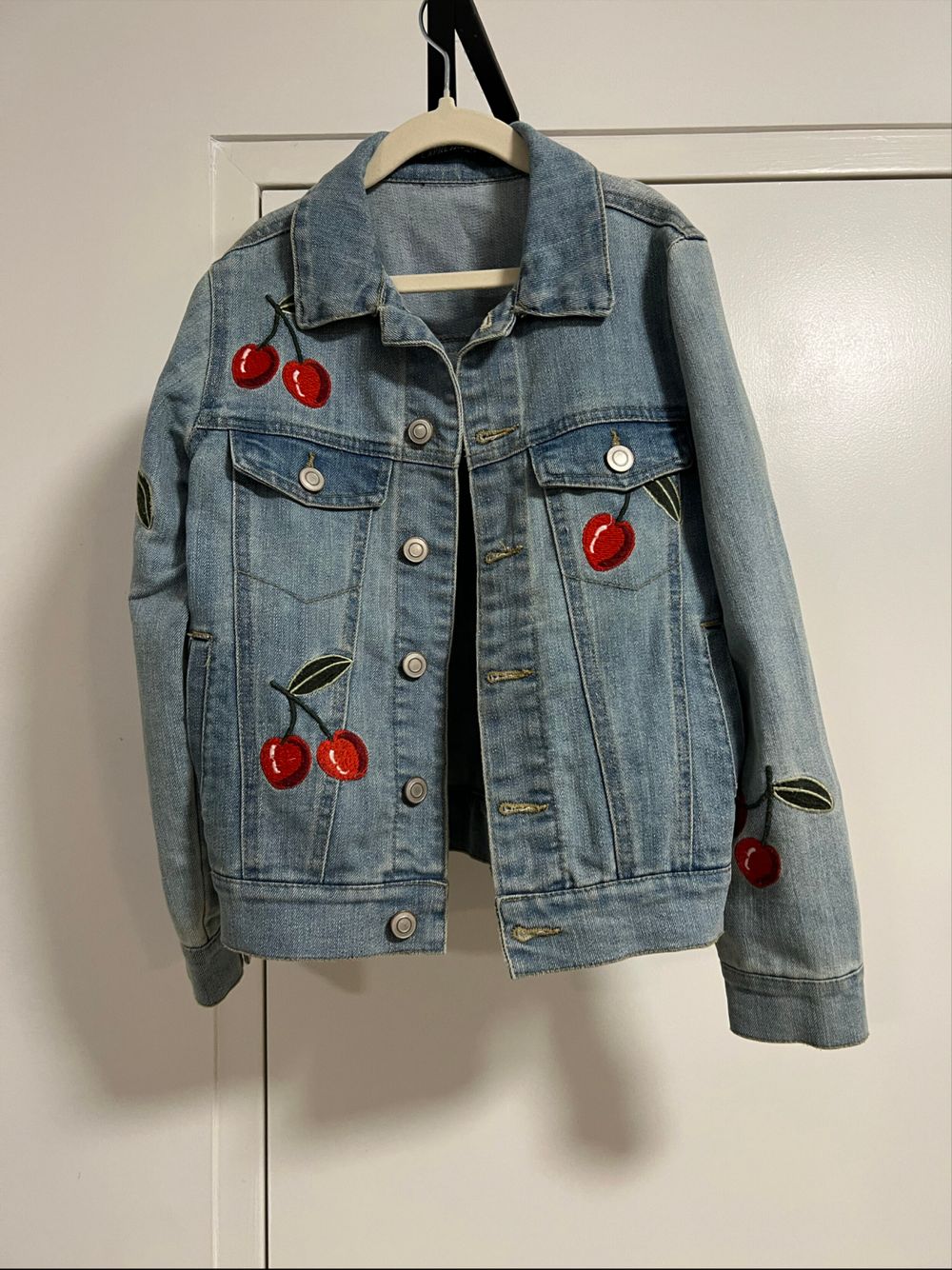 Expressions Blue Denim Jacket With Cherry Embroidery