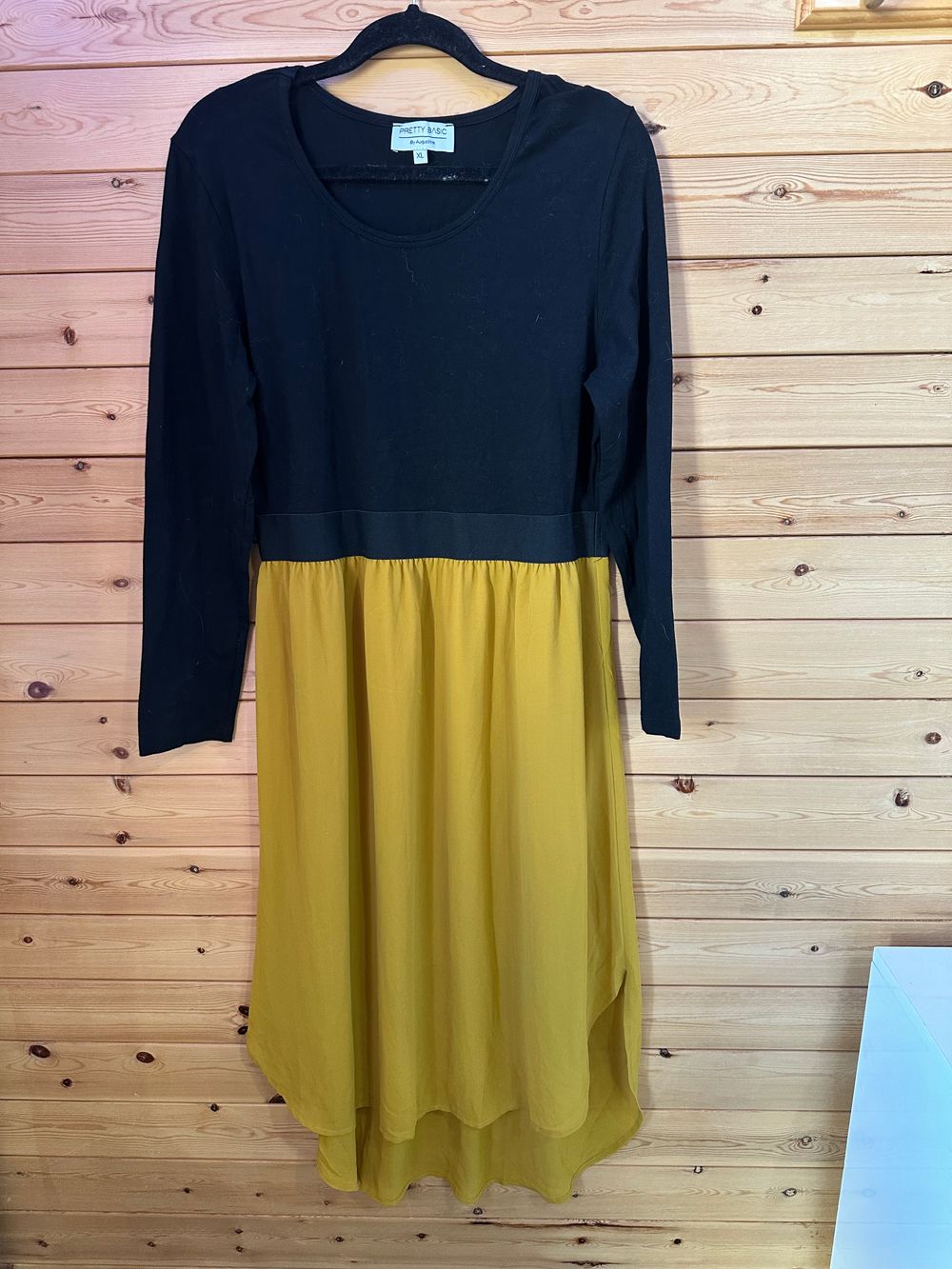 Siri Midi Dress LS Black/Mustard