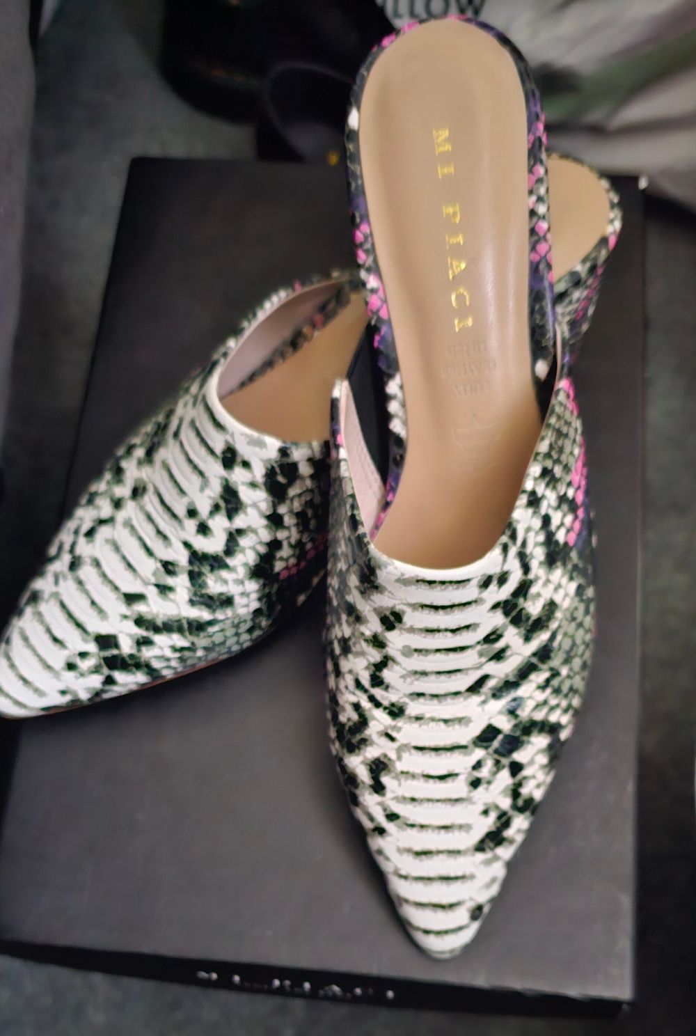 Brand New! Mi Piaci Snakeskin Print Block Heel Mules - Size 37