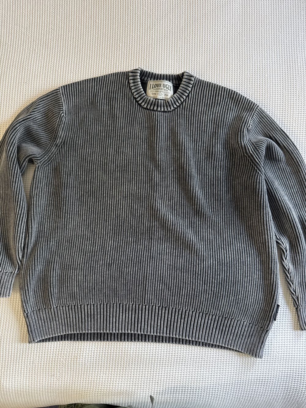 I Love Ugly Acid Wash Black Ribbed Jumper