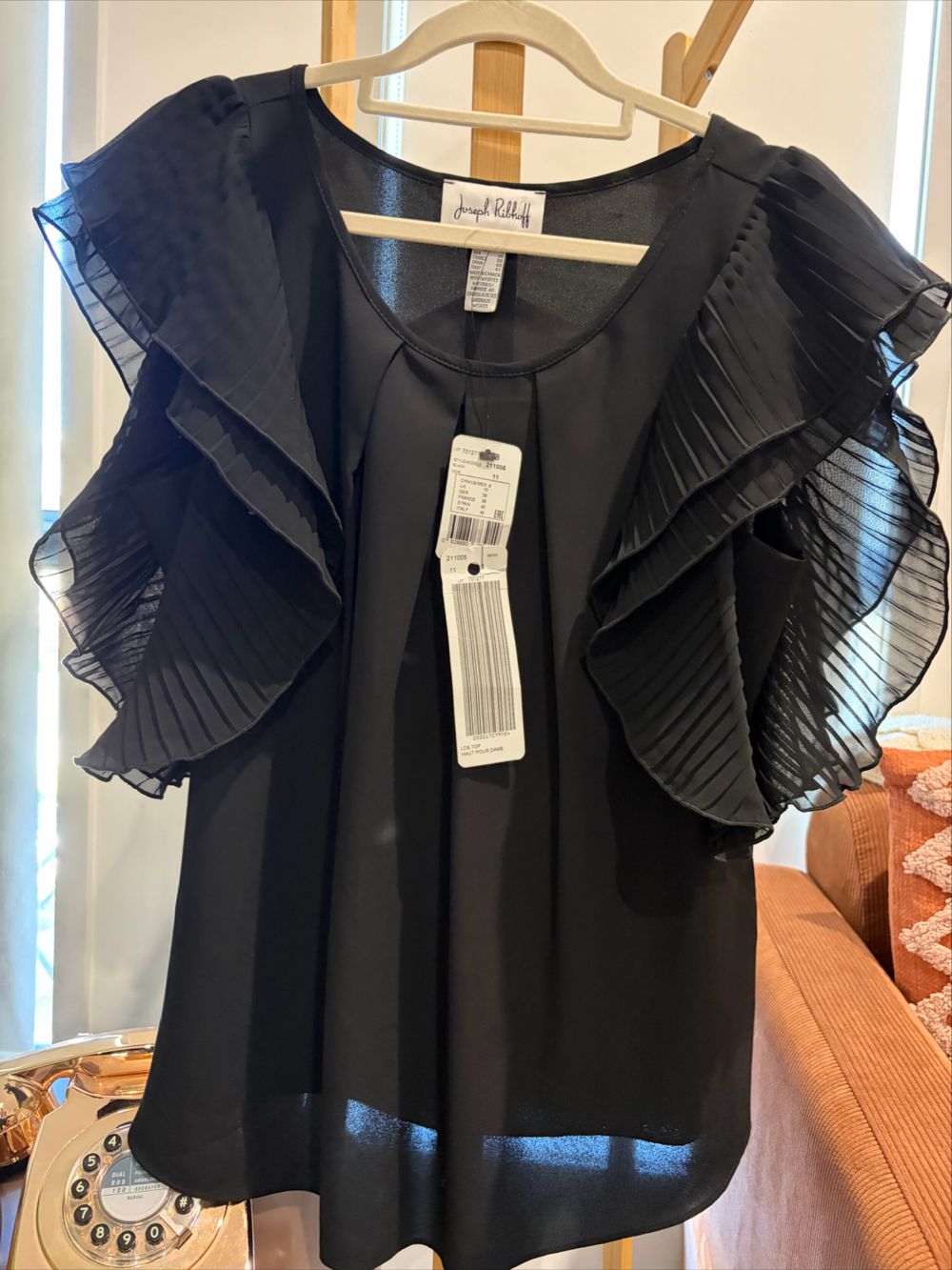 Joseph Ribkoff Black Pleated Ruffle Top