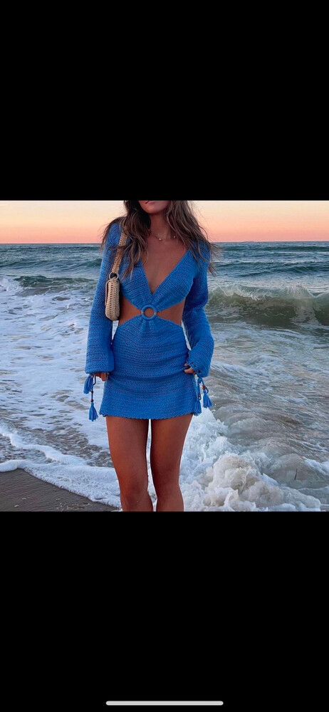 dresses royal blue Ayse Beige Crochet Mini Dress - US 8