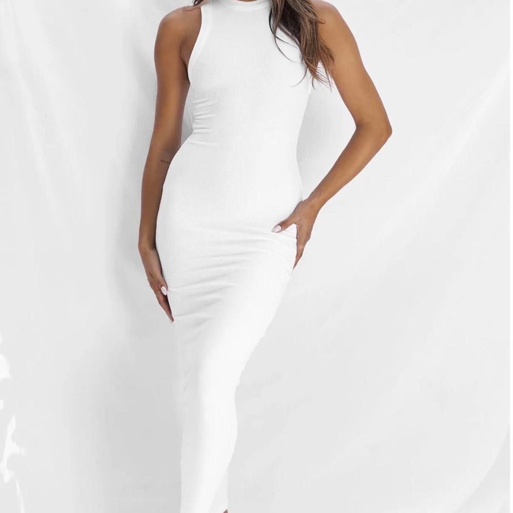 All things golden THE LUXE RIB HIGH NECK MIDI DRESS