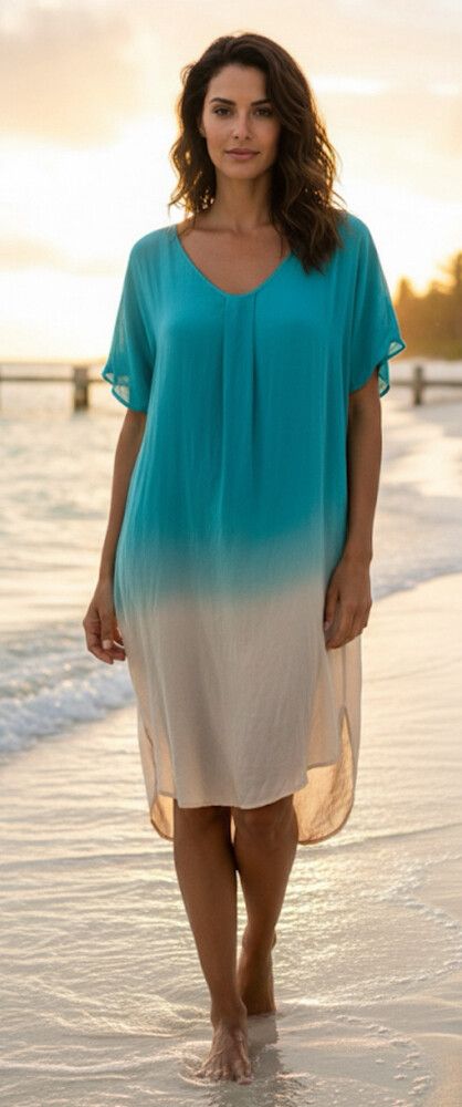Saint Tropez Europe Aqua Silk Dip Dyed Dress Size 10